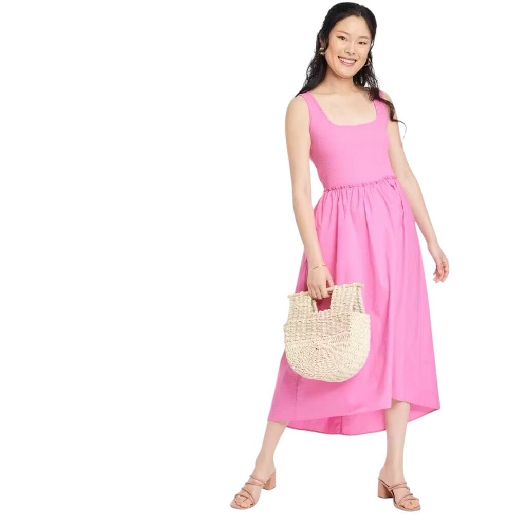 A New Day Midi Sleeveless Ballet Dress NEW Ribbed Top Ruffle Waistline Size L